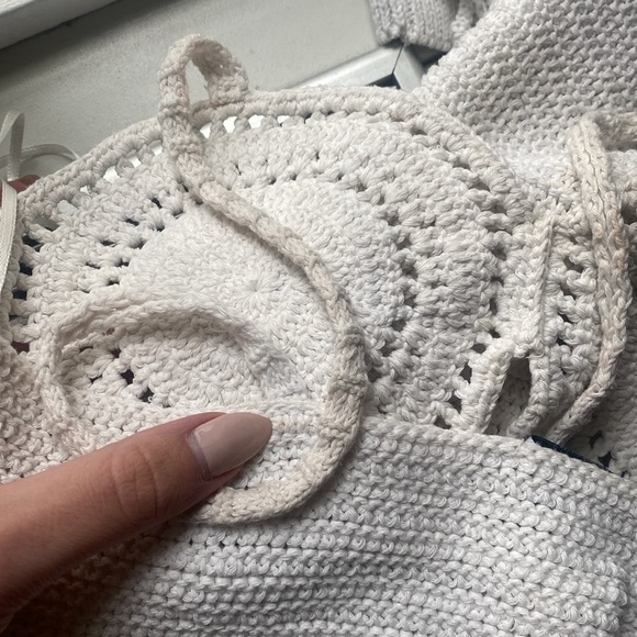 Mango Crochet Mini Dress Cutout Cotton Blend Swim Coverup Off White Size 4 S - Picture 12 of 12